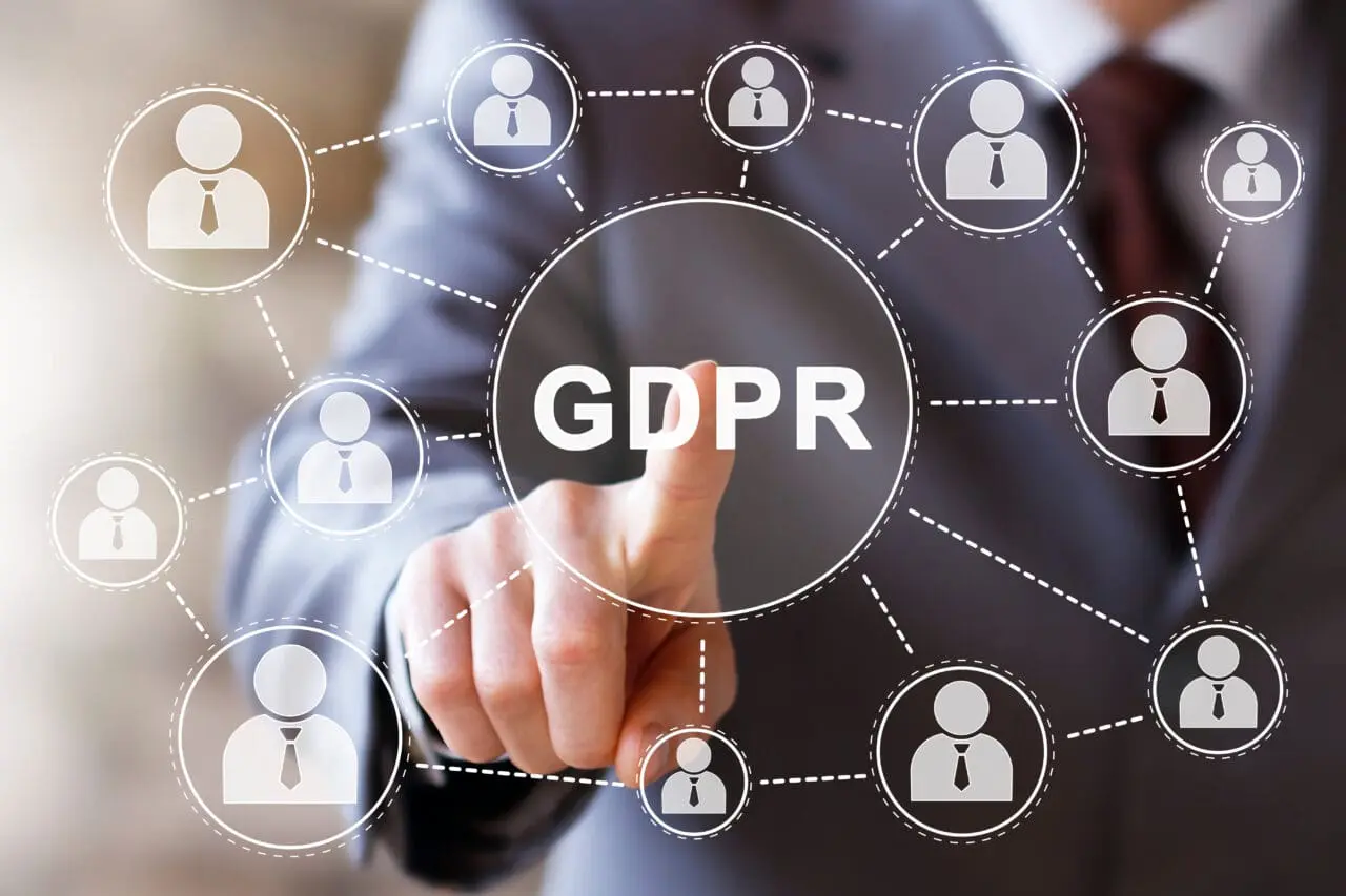 Businessman presses button GDPR Data Protection Regulation on video