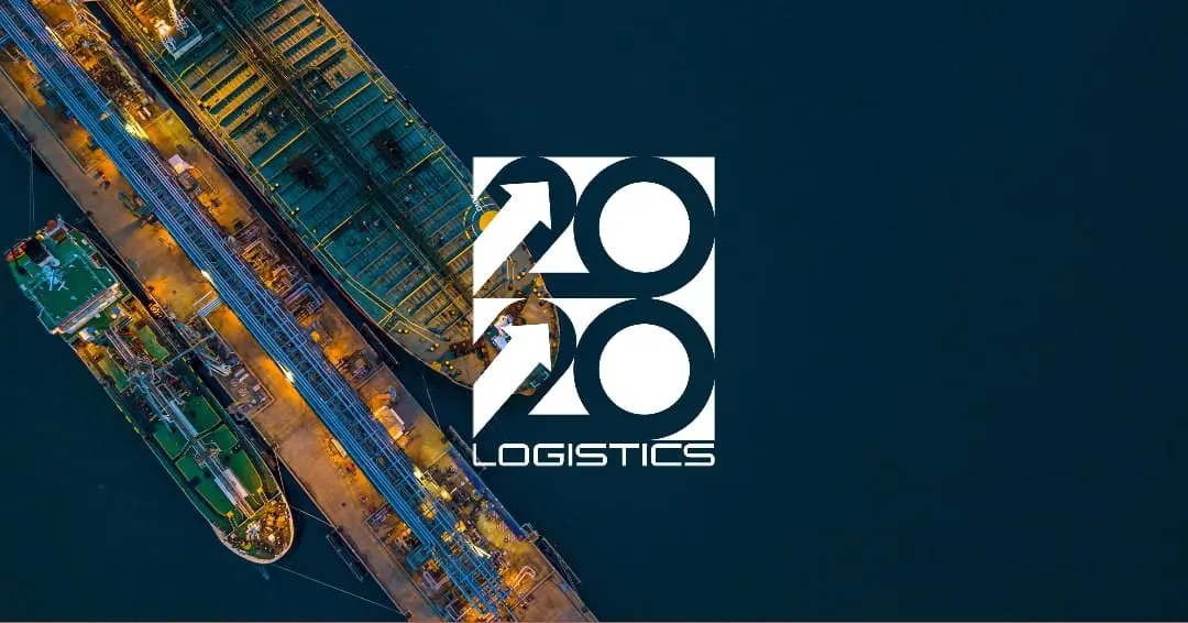 logistics logo on background of large ships