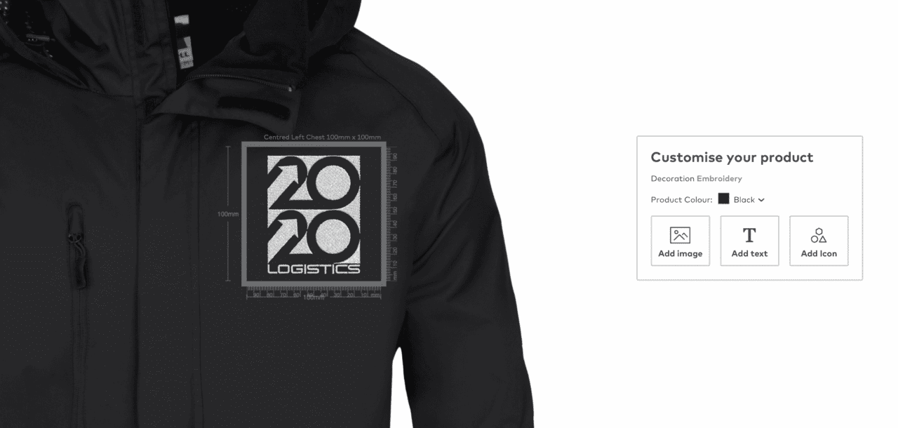 Close up of Logistics logo on a black jumper