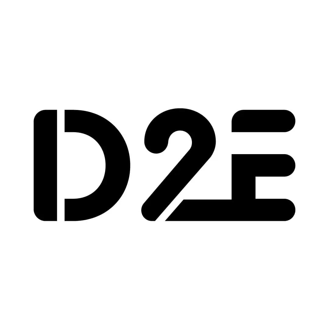 D2E Black logo Rebranding on white background