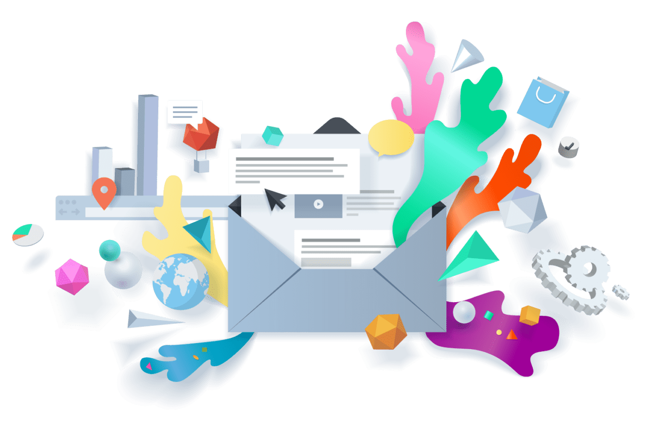 Email with marketing icons coming out of it