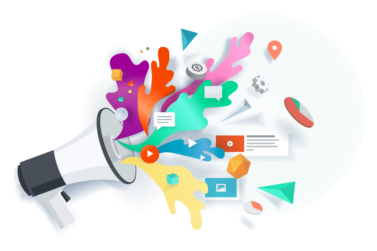 Marketing Megaphone with icons coming out