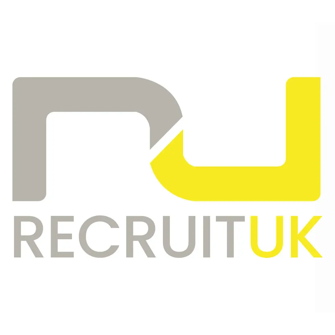 Recruit UK Rebranding different logo on white background with yellow and grey colouring