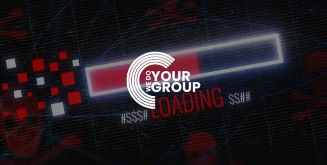 WeDoYourGroup white logo on background of loading symbol on laptop screen