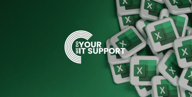 WeDoYourITSupport white logo on background of Microsoft Excel logos