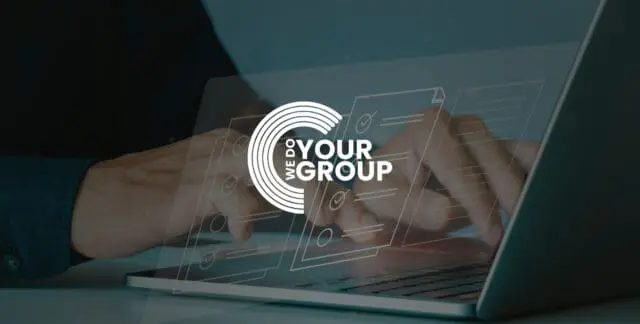 Person completing a survey on his computer with theWe Do Your Group Logo