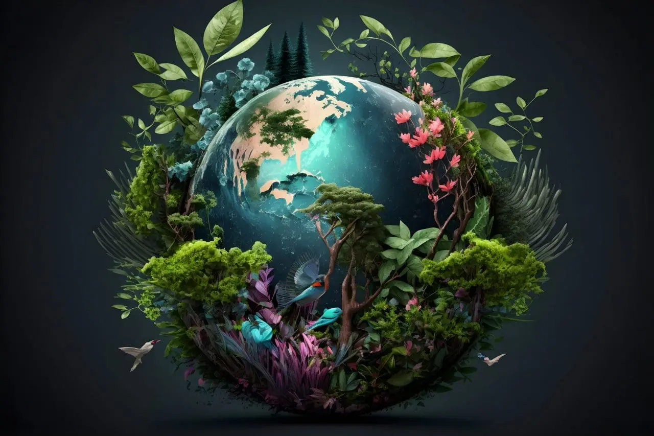 World environment and earth day concept with globe, nature and eco friendly environment. Ai generated.