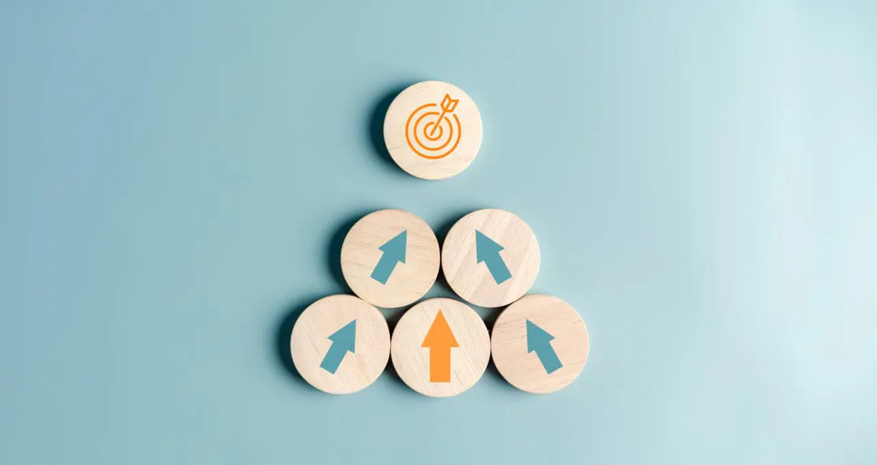 Business growth success achievement concept, arranging wooden block stacking as step stair or ladder for planning development leadership and customer target group concept.