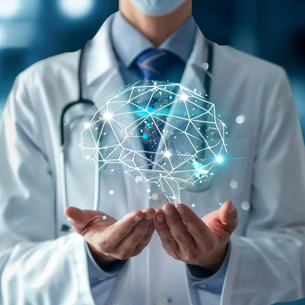 doctor holding ai brain