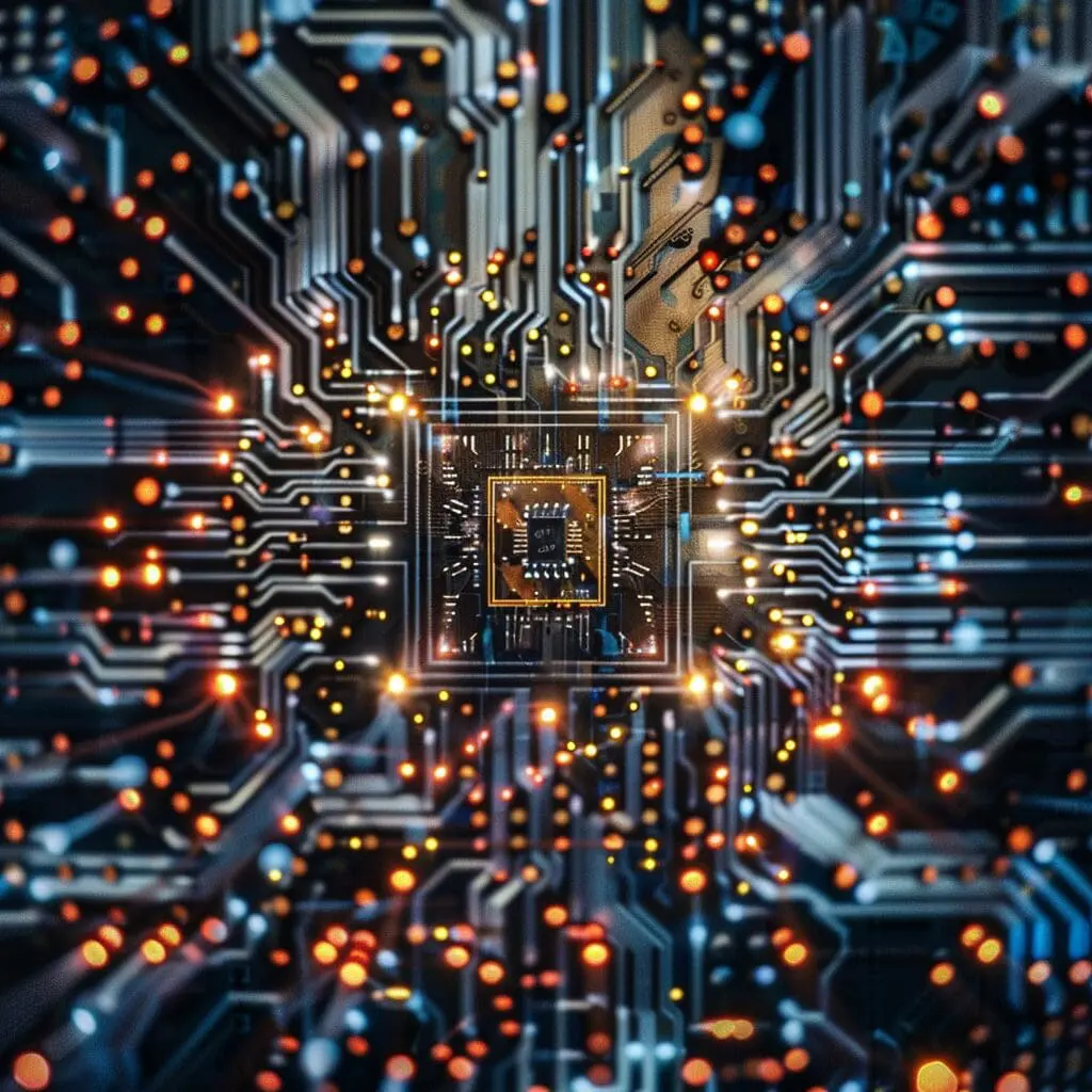 Quantum computing concept. Circuit and qubits