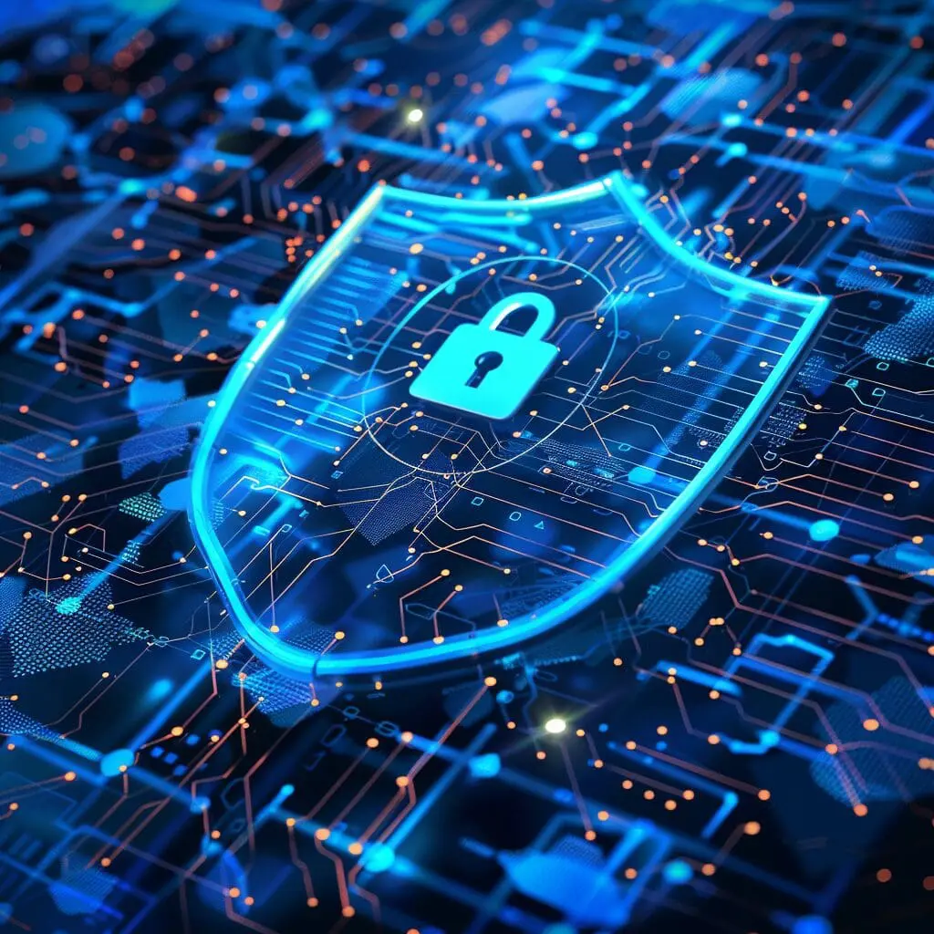 data security shield on a tech background