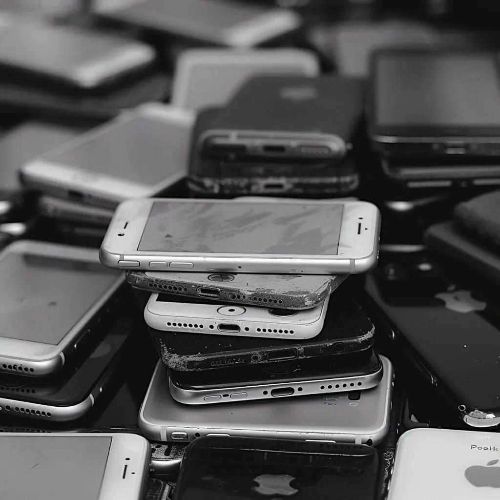 old iphones stacked on top of eachother