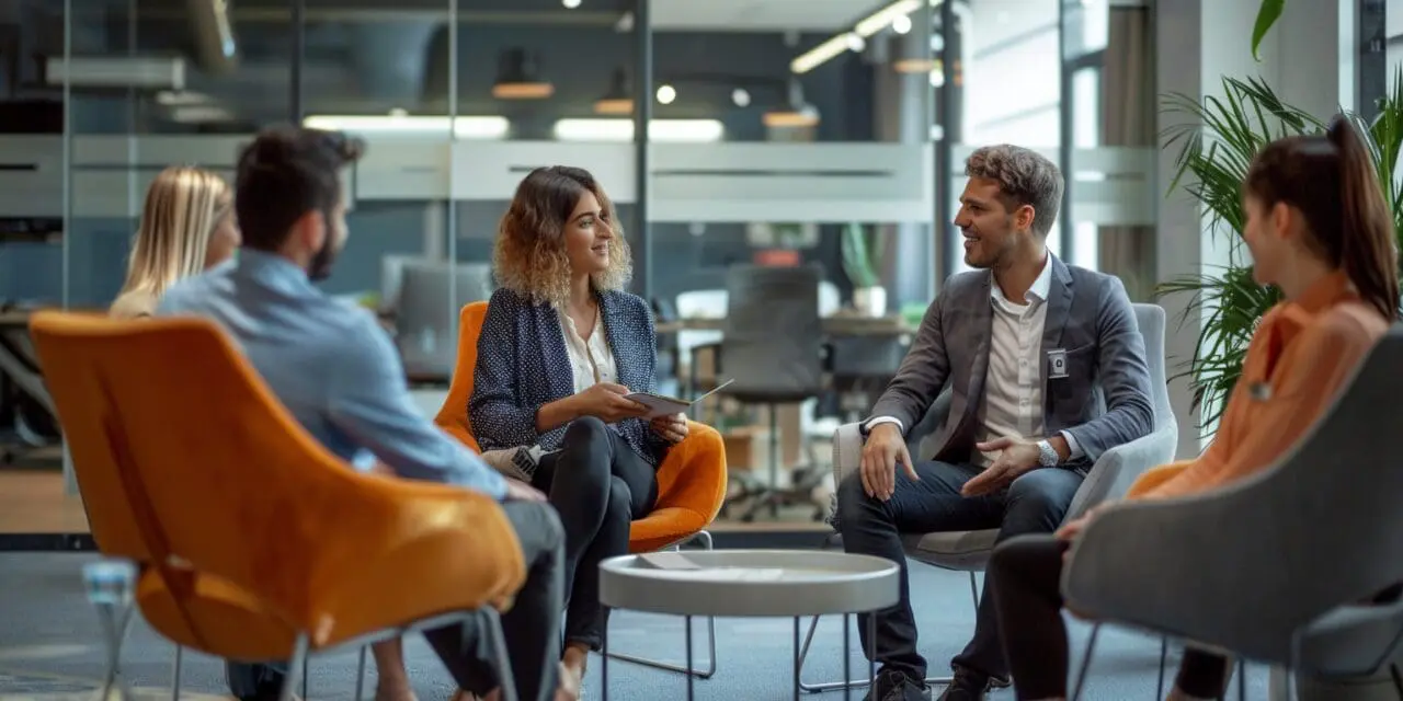 people talking in a office about mental health
