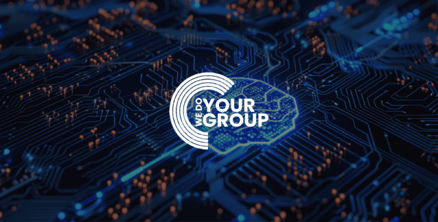 AI symbol on a blue technology background