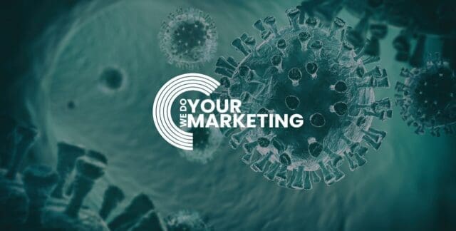 WeDoYourMarketing white logo on background of Coronavirus