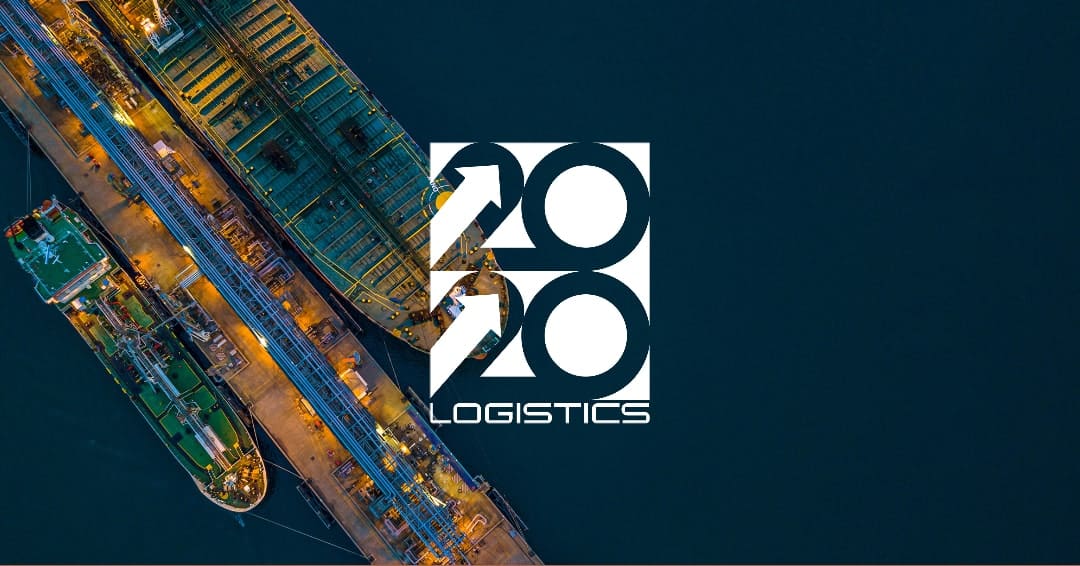 logistics logo on background of large ships
