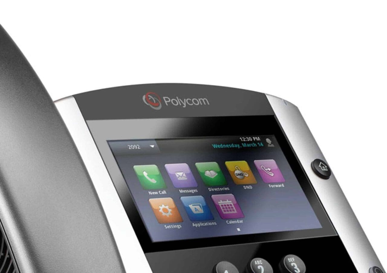 Polycom vvx 600 telephone, close up image of the screen on the telephone