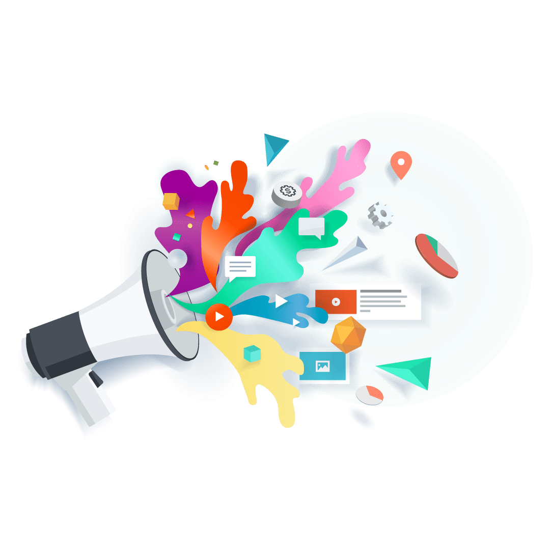 Cartoon image of megaphone with difficult applications coming out of it