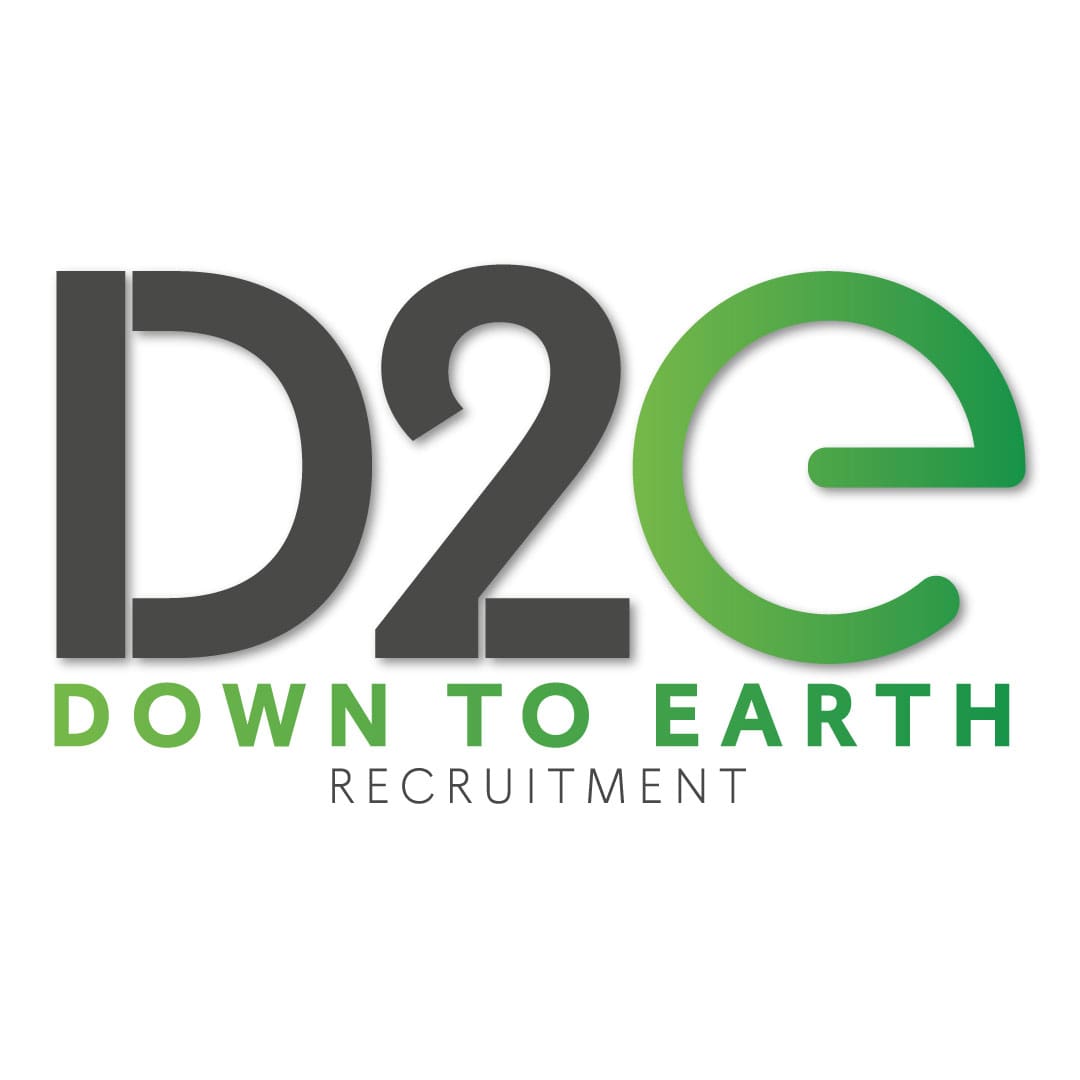 D2e Down To Earth Recruitment logo on white background