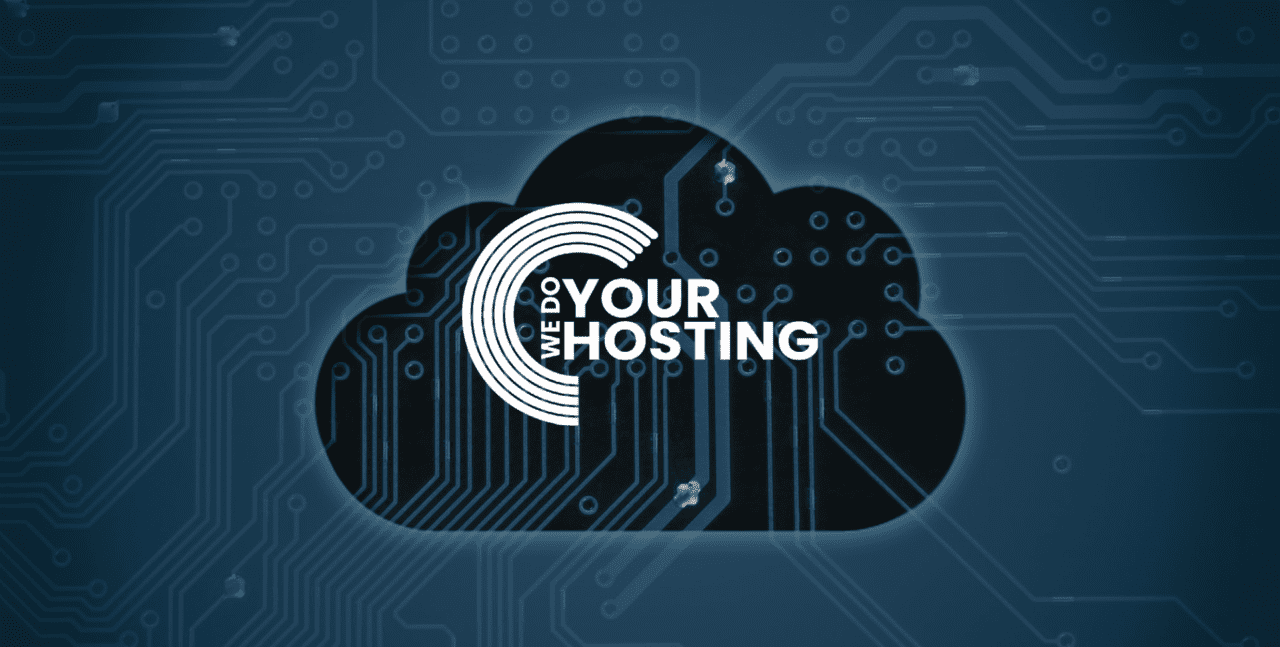 WeDoYourHosting white logo on background of a cloud