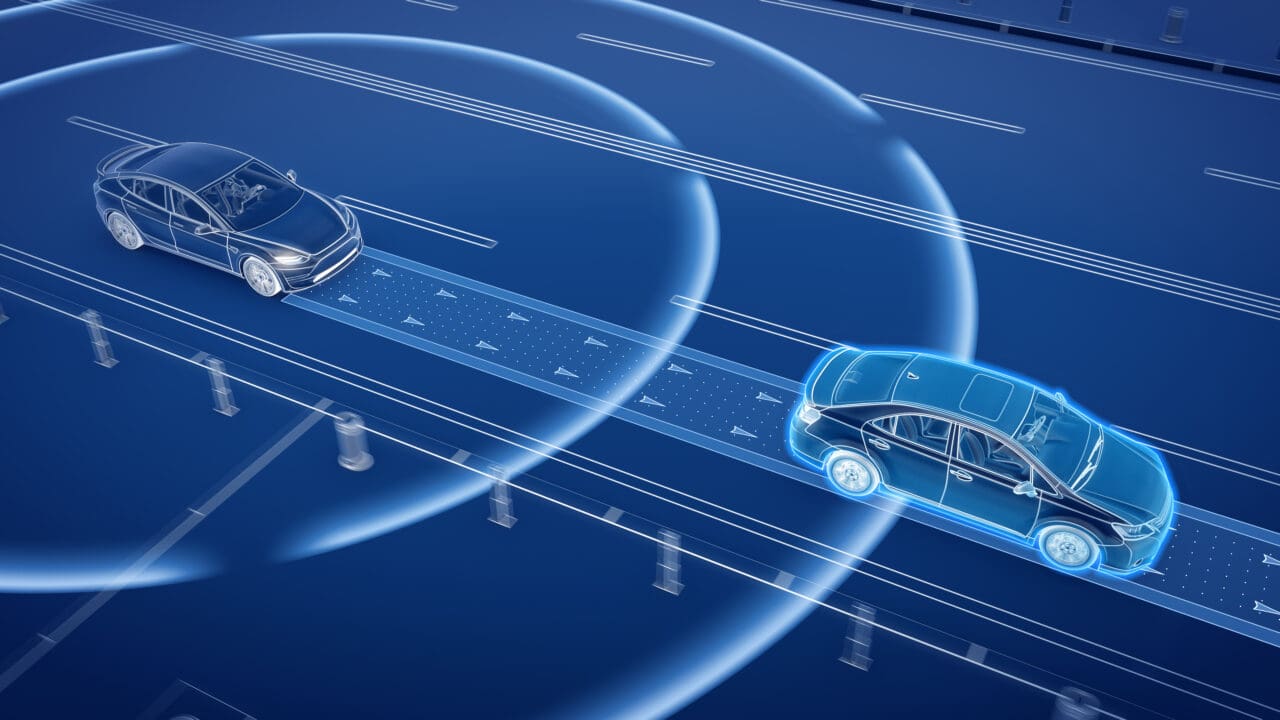 Autonomous self driving electric car. Blueprint Faloff X-ray Style 3d rendering