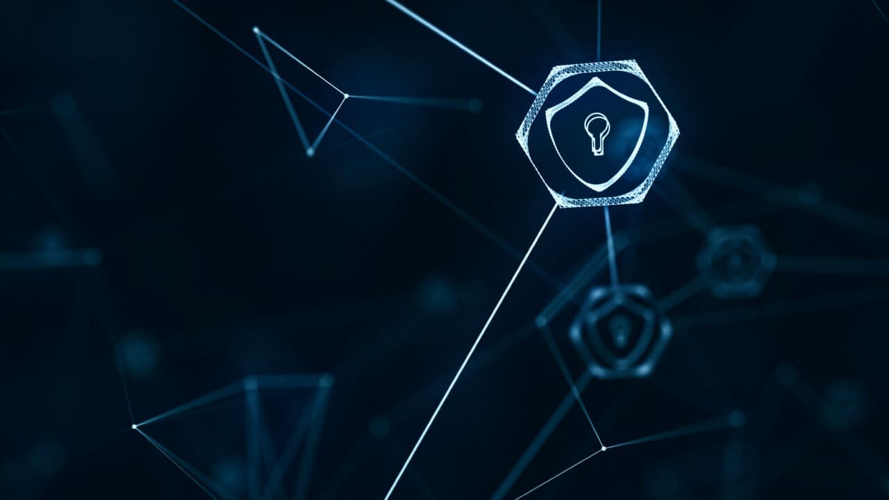 Diagram of hexagon lock with more blurred ones in the background