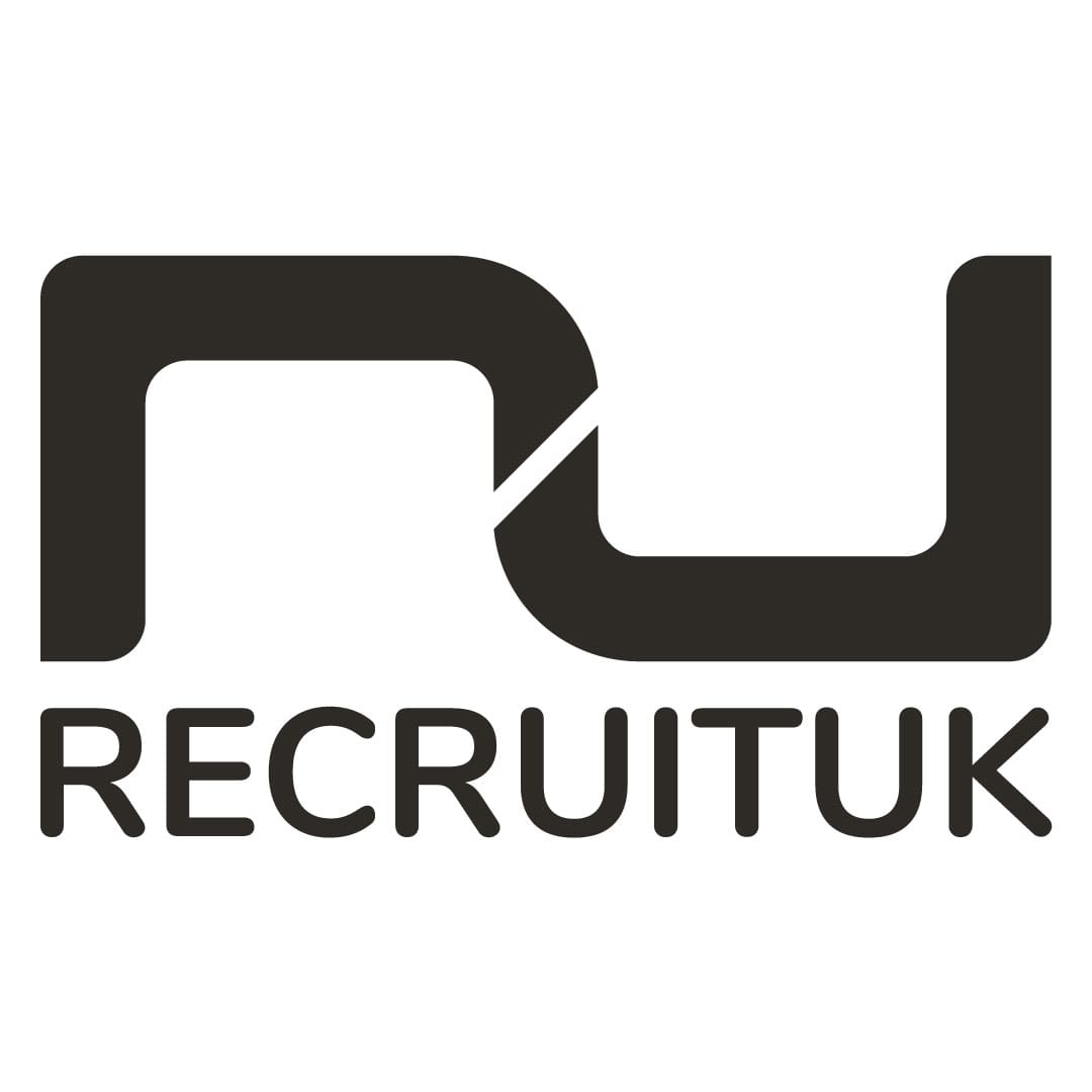 Recruit UK Rebranding different logo on white background with black colouring