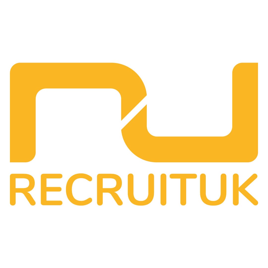 Recruit UK Rebranding different logo on white background with orange colouring