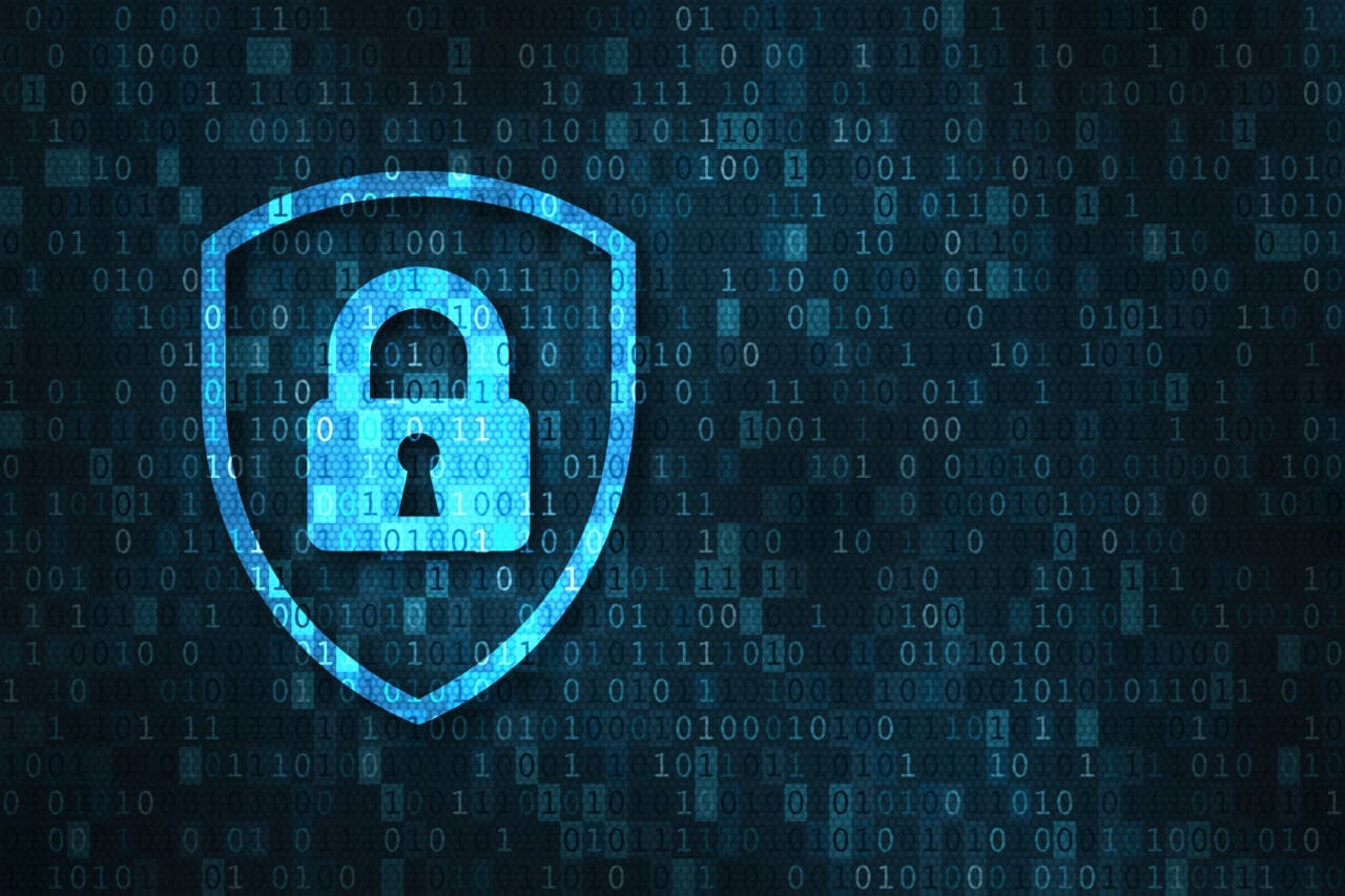 Cybersecurity and data privacy protection concept, lock, binary