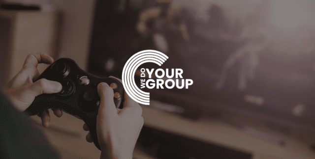 WeDoYourGroup white logo on background of kid playing on Xbox console