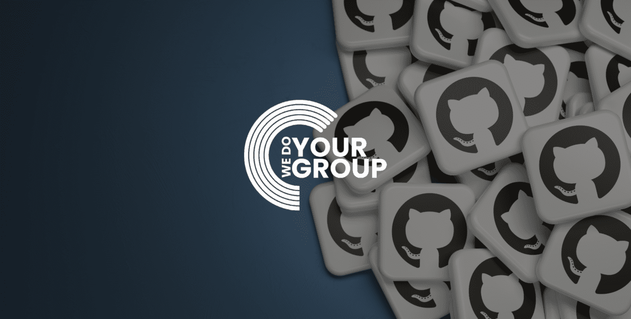 WeDoYourGroup white logo on background of tokens with GitHub logo on it