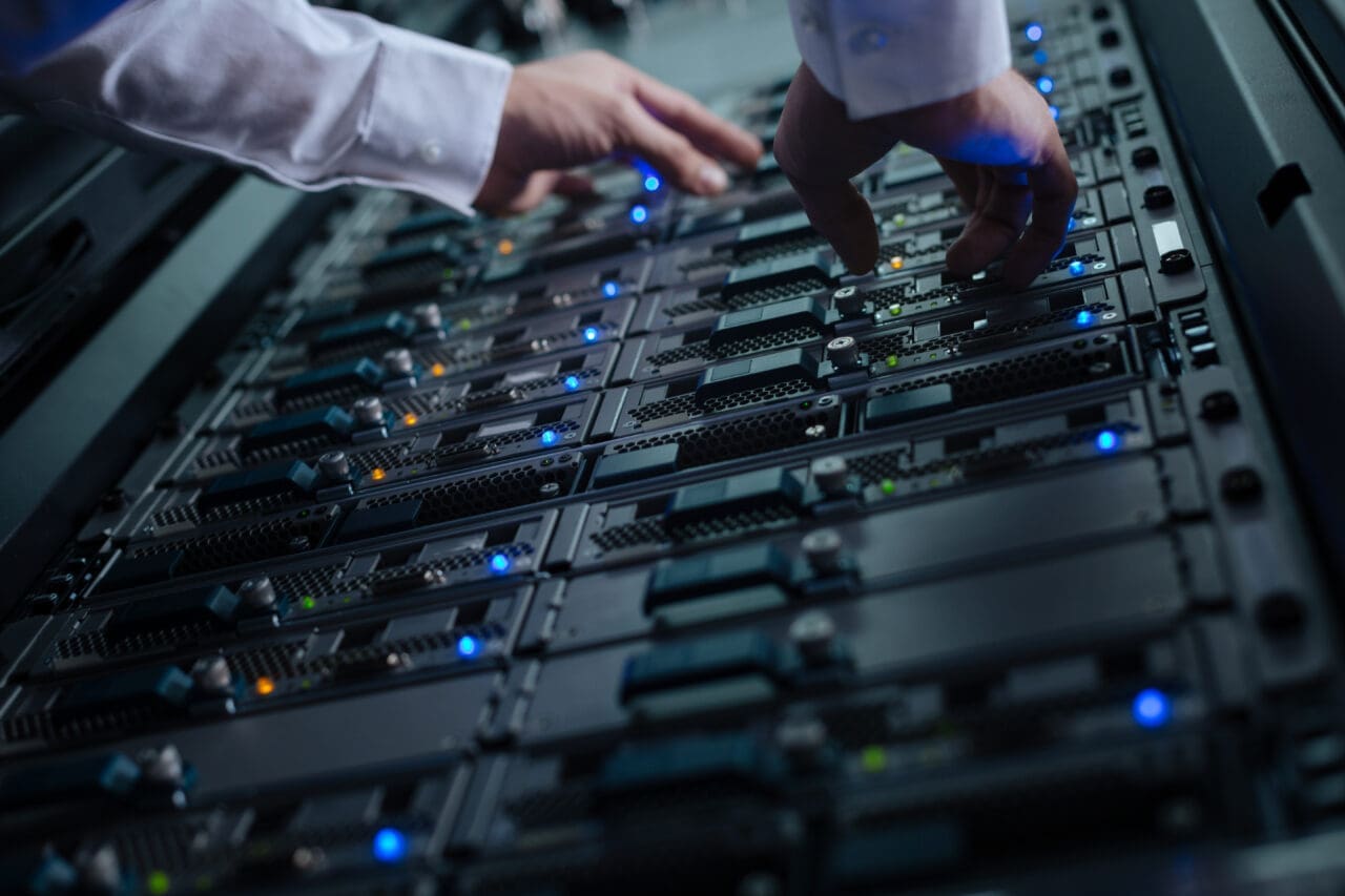 Close up of a network server in the data center