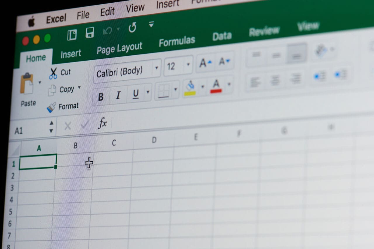 Close up of Microsoft office excel spreadsheet