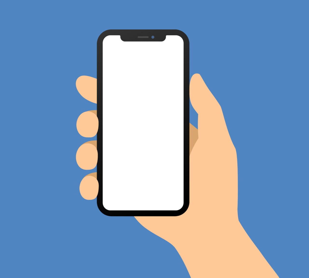 Cartoon image of hand holding mobile phone