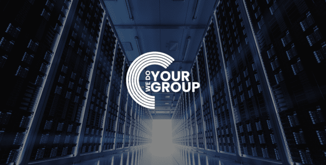 WeDoYourGroup white logo on background of data servers