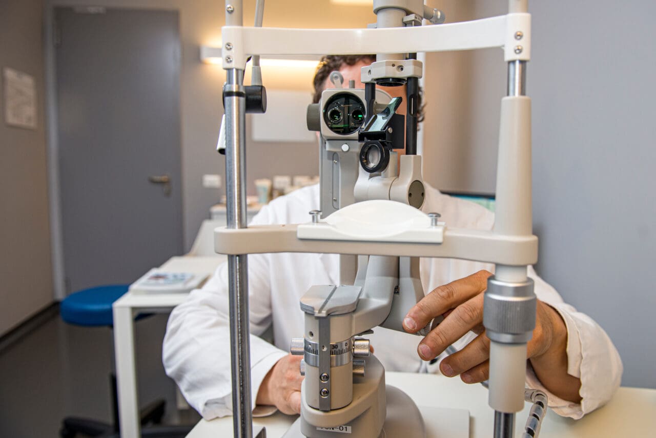 Point Of View of an Optician doing an eye exam