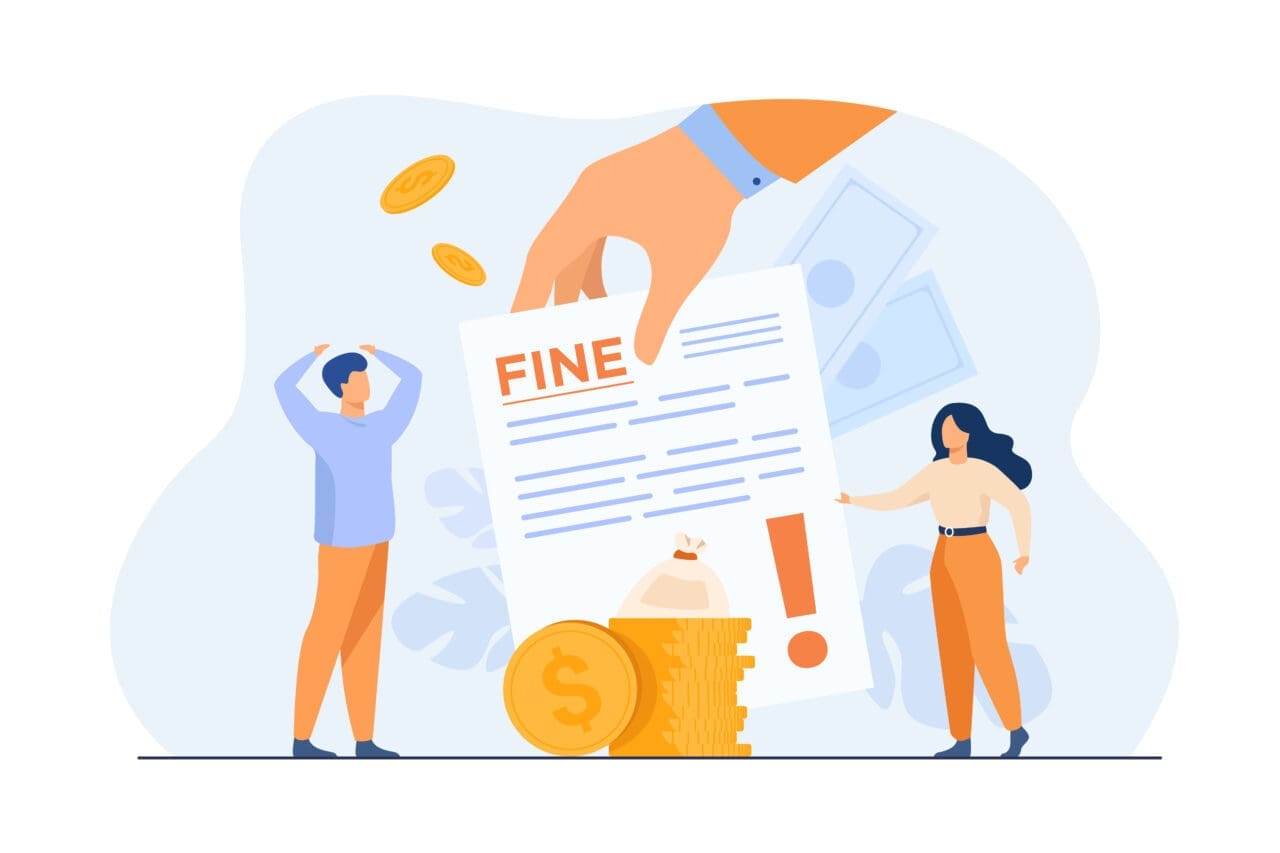 Tiny people getting paper sheet with fine