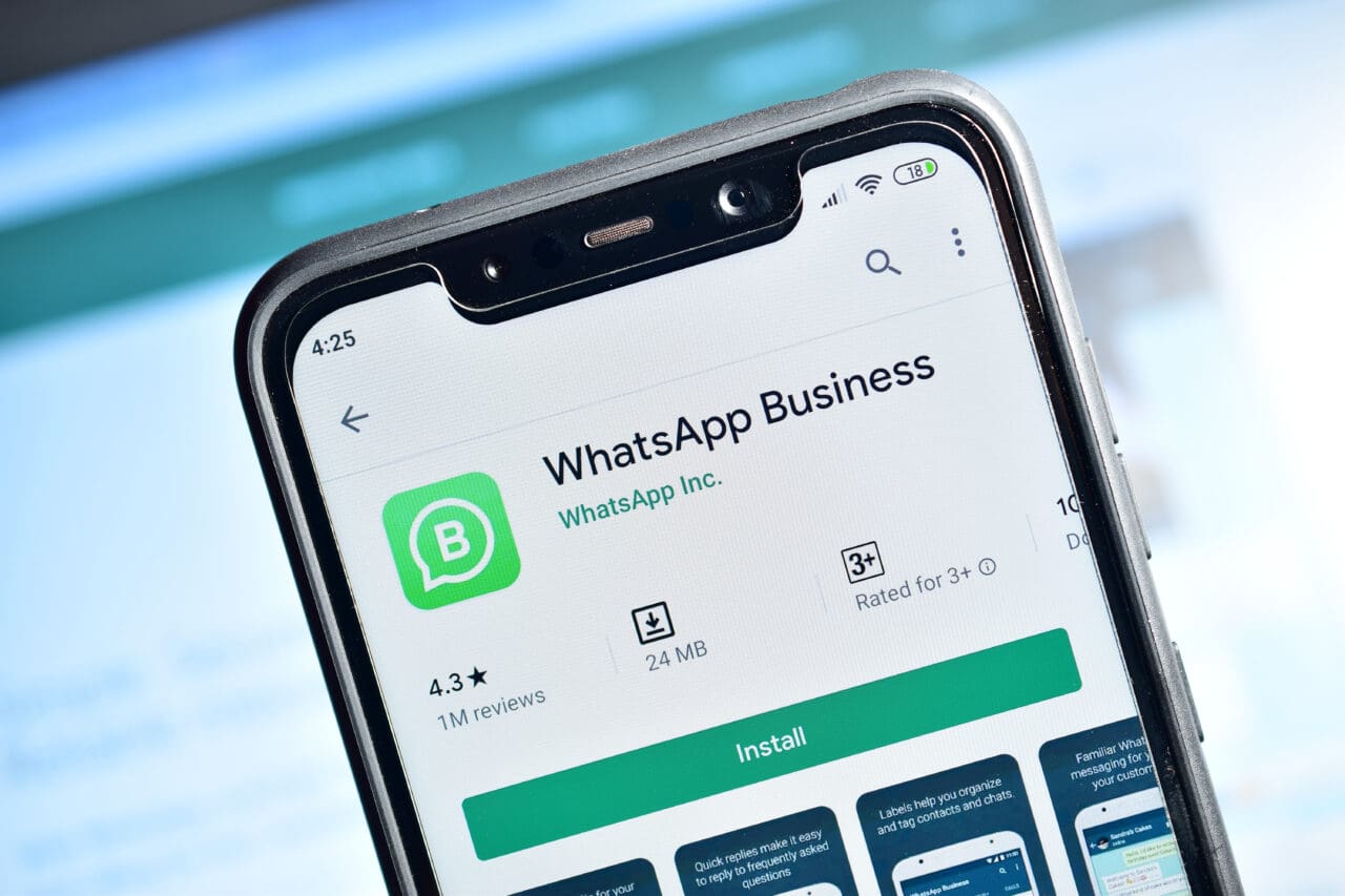 WhatsApp Business account on smartphone, online messaging app