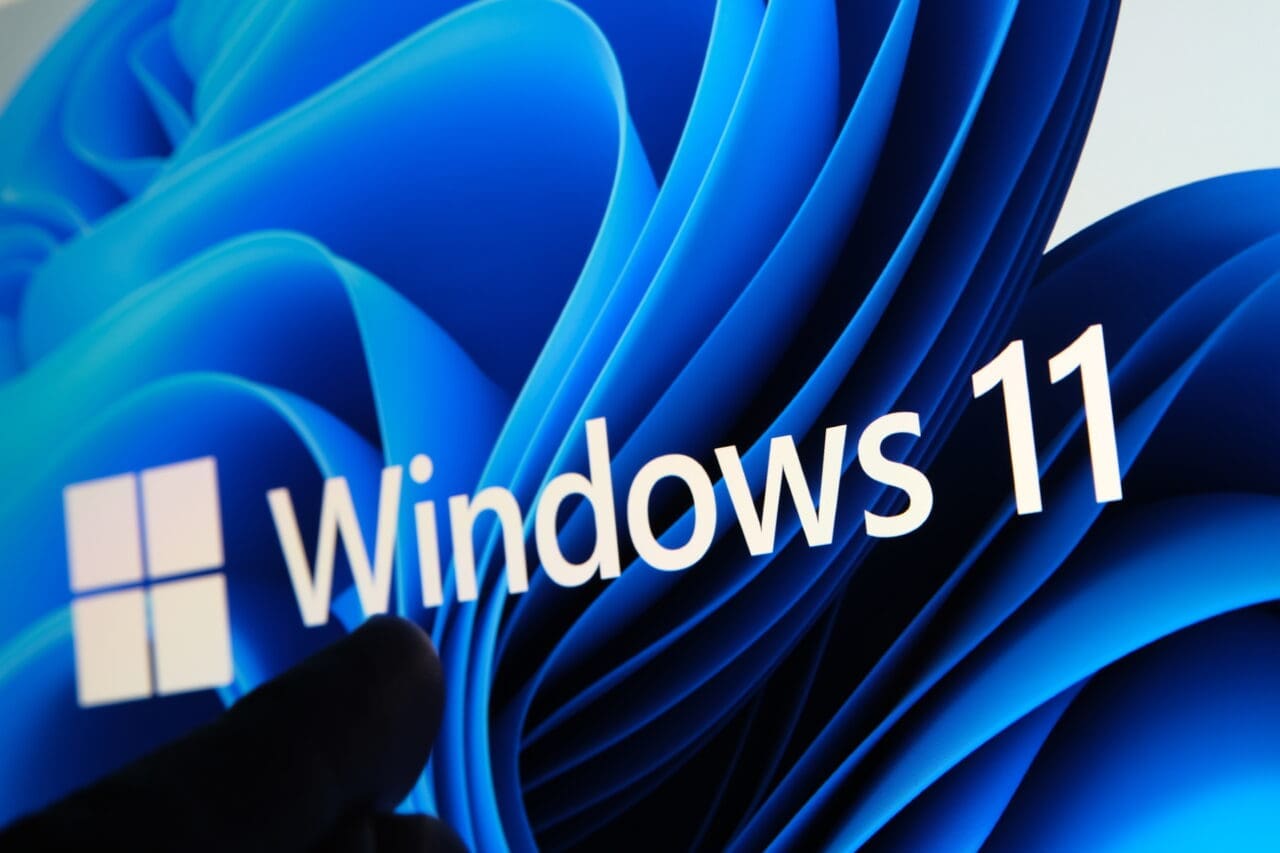 Windows 11 logo seen on the screen of tablet.