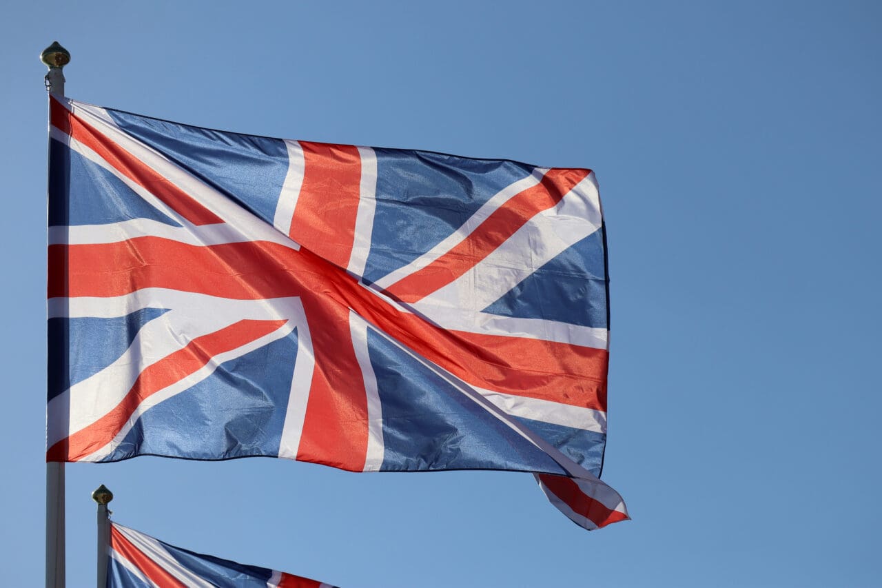 The British flag waving in Nice in honor of Queen Elizabeth II