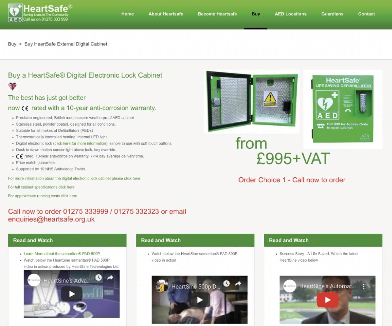 Screenshot of HeartSafe website - HeartSafe Digital Electronic Lock Cabinet