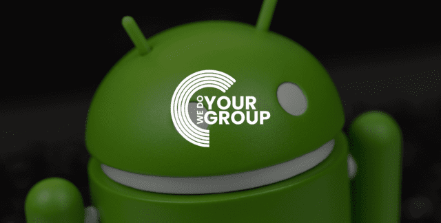 WeDoYourGroup white logo on background of Android 13 green logo
