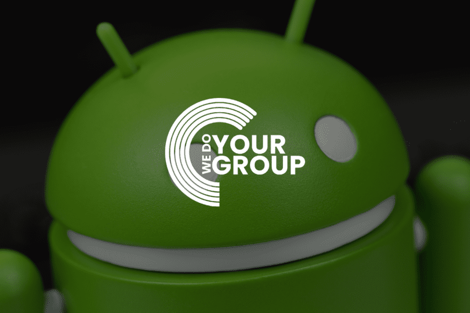 WeDoYourGroup white logo on background of Android 13 green logo