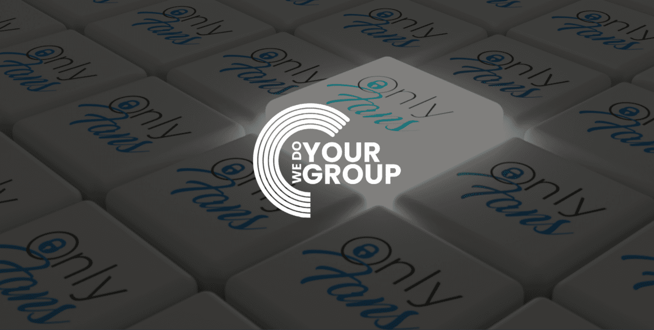 WeDoYourGroup white logo on background of white boxes with OnlyFans written on it