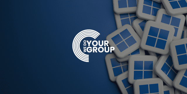 WeDoYourGroup white logo on background of Windows logo on blocks in pile