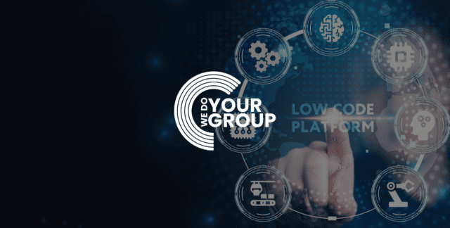 WeDoYourGroup white logo on background with Low Code Platform development technology concept