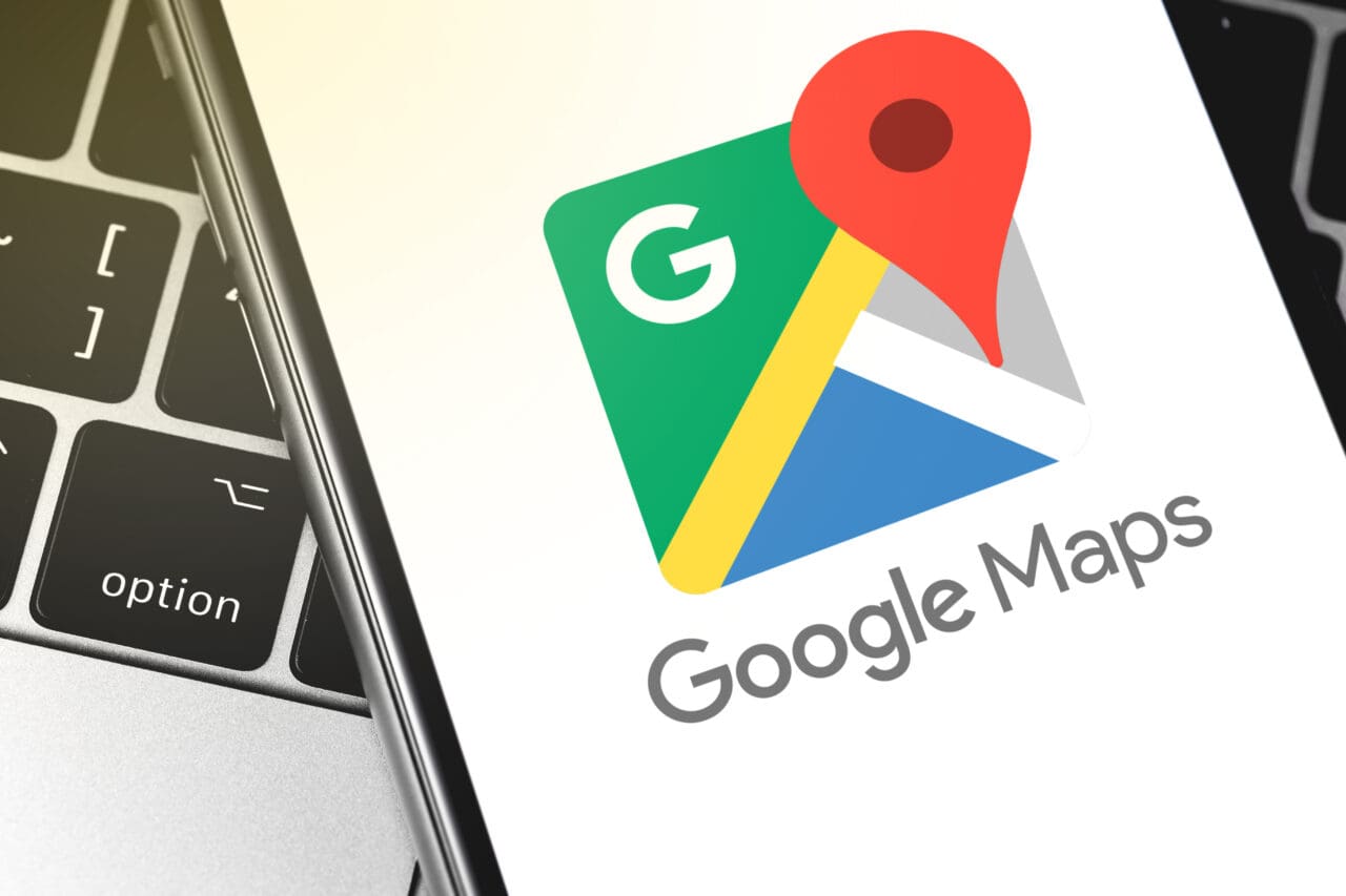 closeup Google Maps logo on the screen smartphone.
