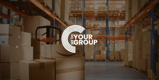 Amazon warehouse with the We Do Your Group logo