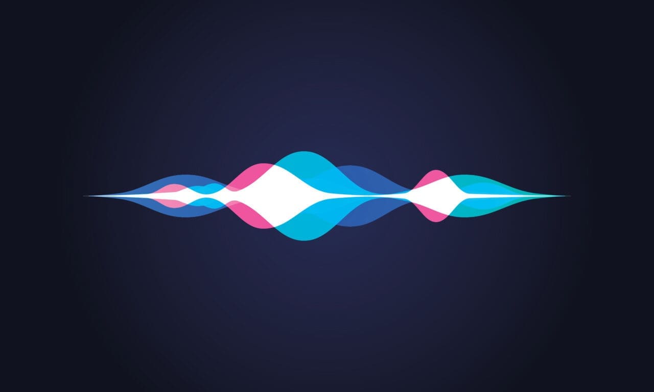 Vector illustration of soundwave intelligent technologies. Personal assistant or voice recognition gradient logo.