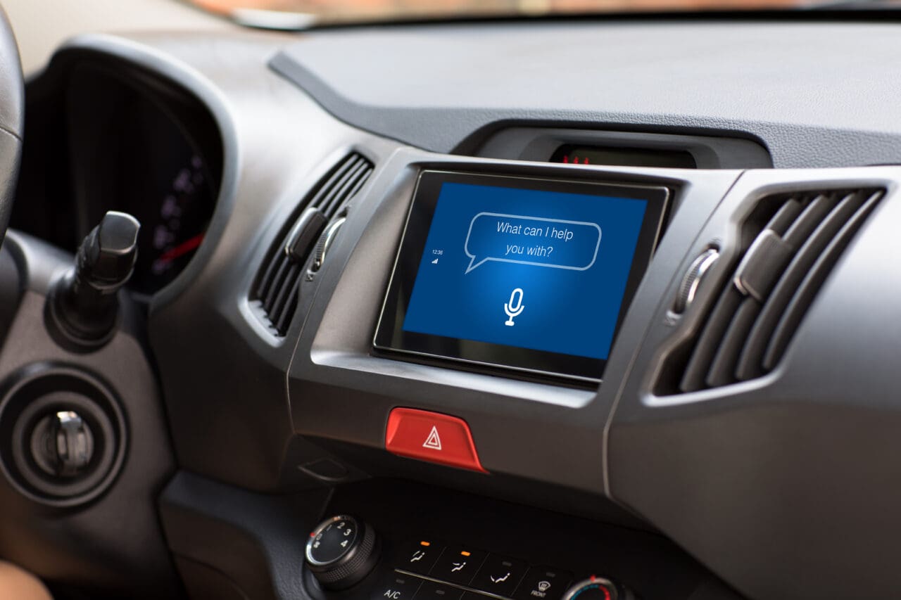 multimedia system with app personal assistant on screen in car
